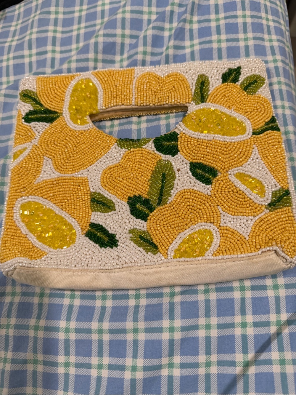 Beaded Lemon Floral Handbag - Yellow